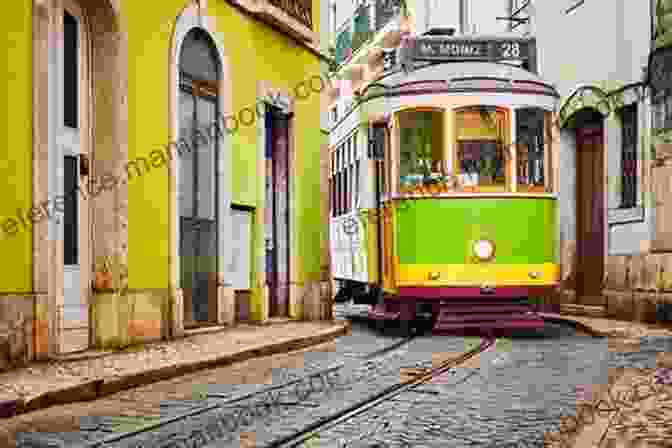Vintage Tram Traversing The Narrow Streets Of Lisbon's Alfama District, Passing By Traditional Buildings Fernando Pessoa Co : Selected Poems